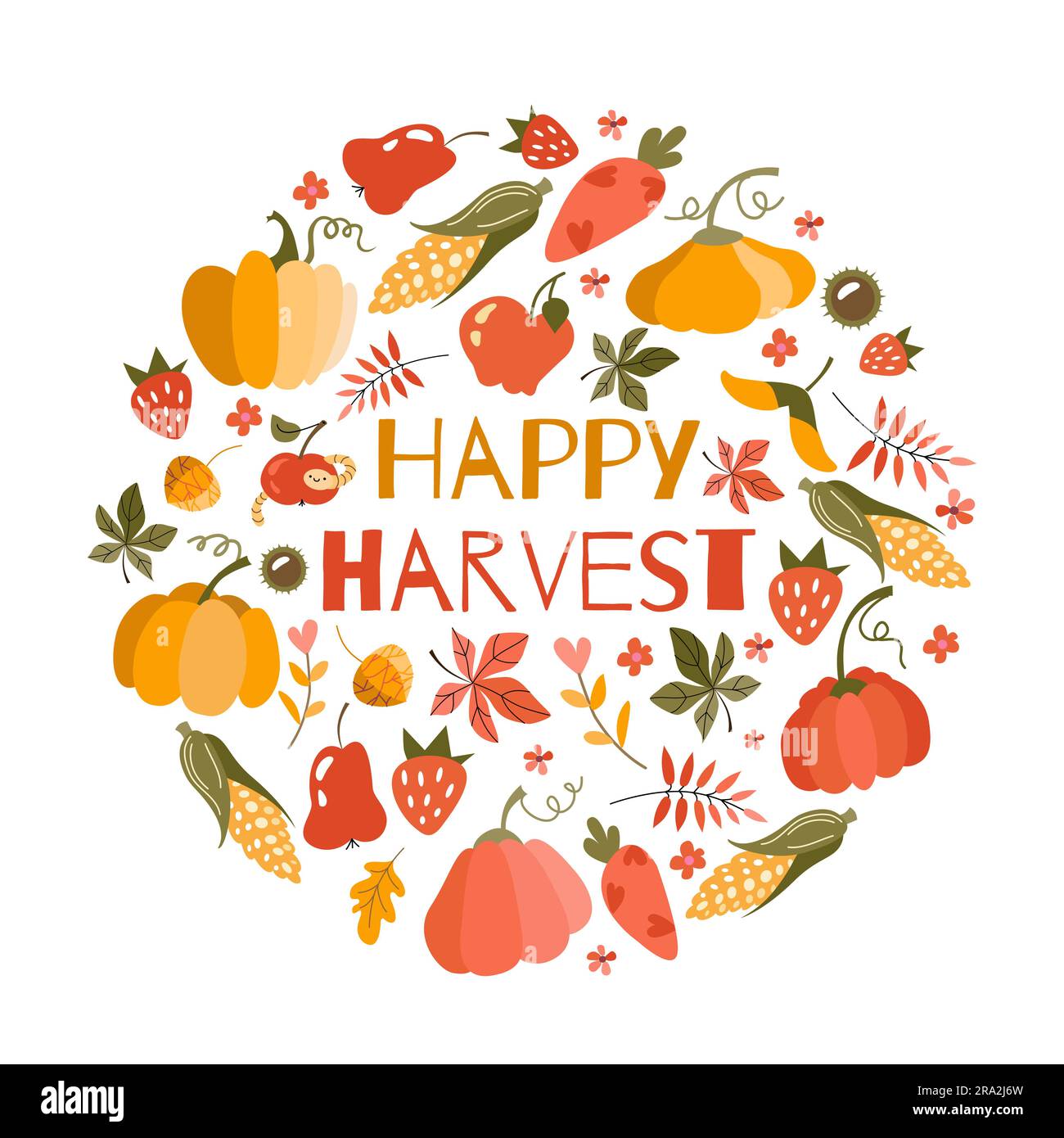 Raccolta del raccolto. Illustrazioni vettoriali di oggetti autunnali. Illustrazione Vettoriale