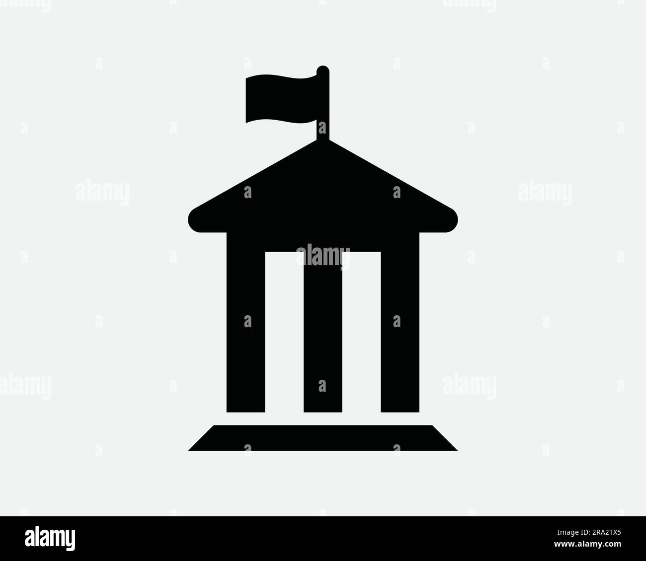 Icona degli edifici governativi. Museo della Banca struttura classica romana Chiesa della casa universitaria bandiera bianco nero grafica Clipart artwork simbolo Vector EPS Illustrazione Vettoriale
