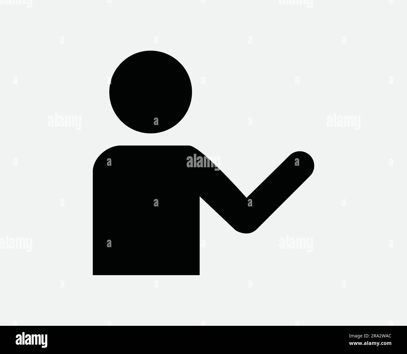 Icona del gesto della figura dell'avambraccio. Man Person Character Point Arm Presentation Teach Black White Graphic Clipart artwork Symbol Sign Vector EPS Illustrazione Vettoriale