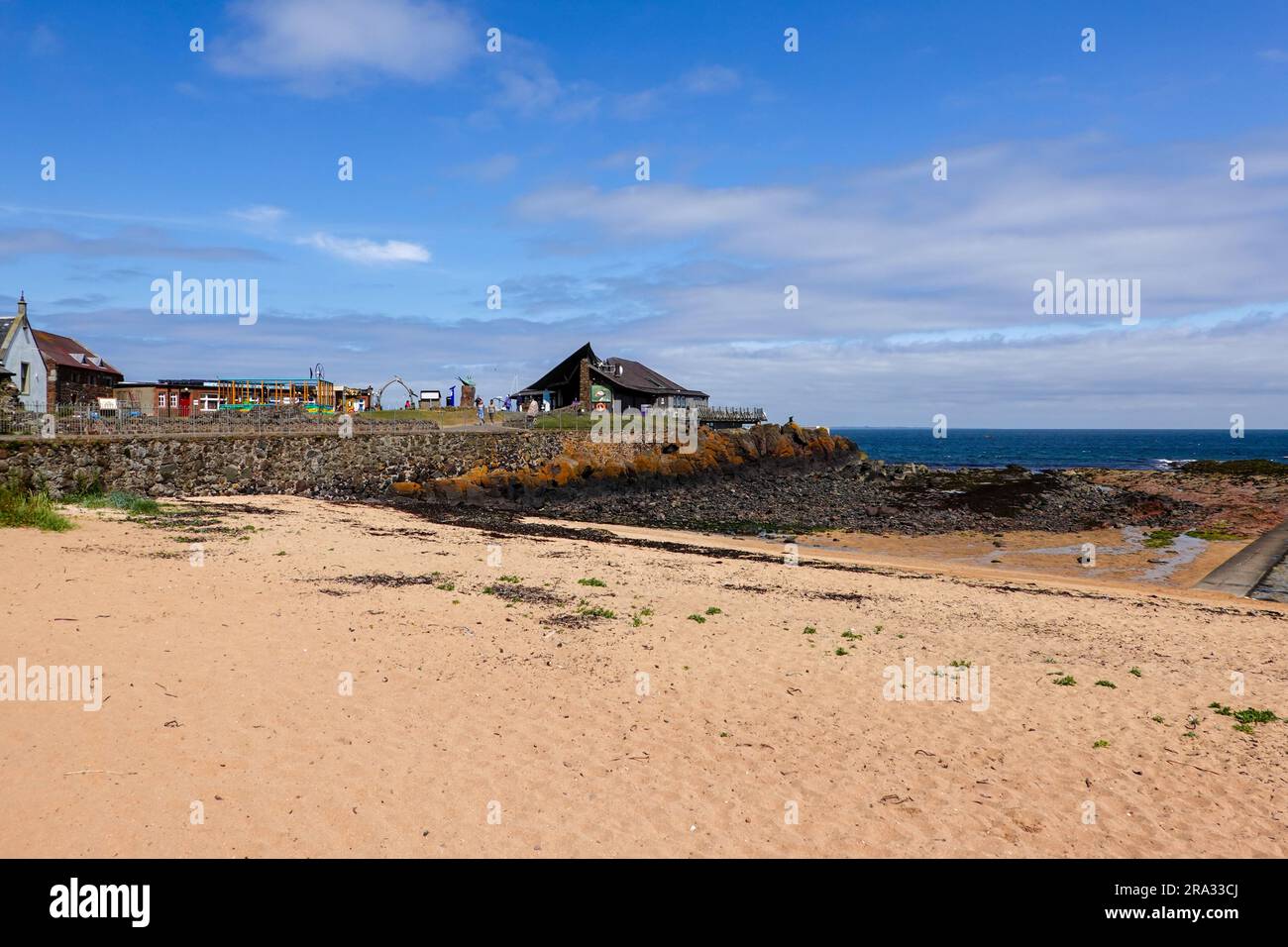 Edificio del Scottish Seabird Centre sul punto che si affaccia sul Firth of Forth, North Berwick, East Lothian, Scozia, Regno Unito. Foto Stock