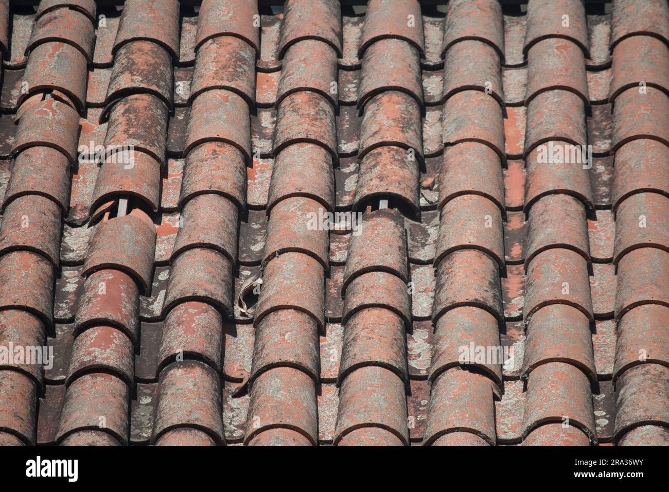 Background dell'architettura. Primo piano di una roo di piastrelle coloniali Foto Stock
