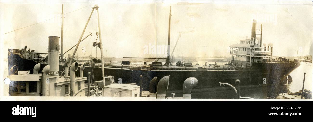 Fotografia della vista a dritta della SS Holden Evans. Fotografia della vista a tribordo. 17 maggio 1918. Fotografia di S. S. Holden Evans: Nazionalità) americana. Tonnellaggio - 3253. Capitano T. Knight. Owners-Continental Transportation & Oil Co Da dove, Tampa, Flag. Destinazione: Tampico, Messico. Dove fotografato - Jacksonville, Flag. Sesto distretto navale. Da chi ha fotografato... J. Boyd Dearborn. Data fotografata: 8 maggio 1918.. 1918-05-08T00:00:00. Foto Stock