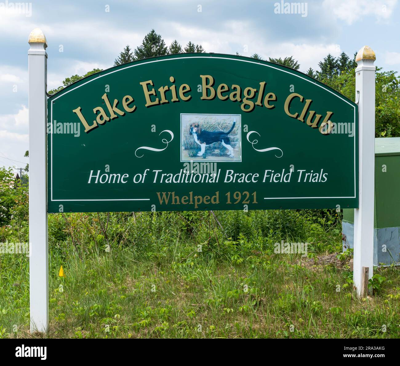 L'insegna per il Lake Erie Beagle Club, aperto per la prima volta nel 1921 a Carroll, New York, USA Foto Stock