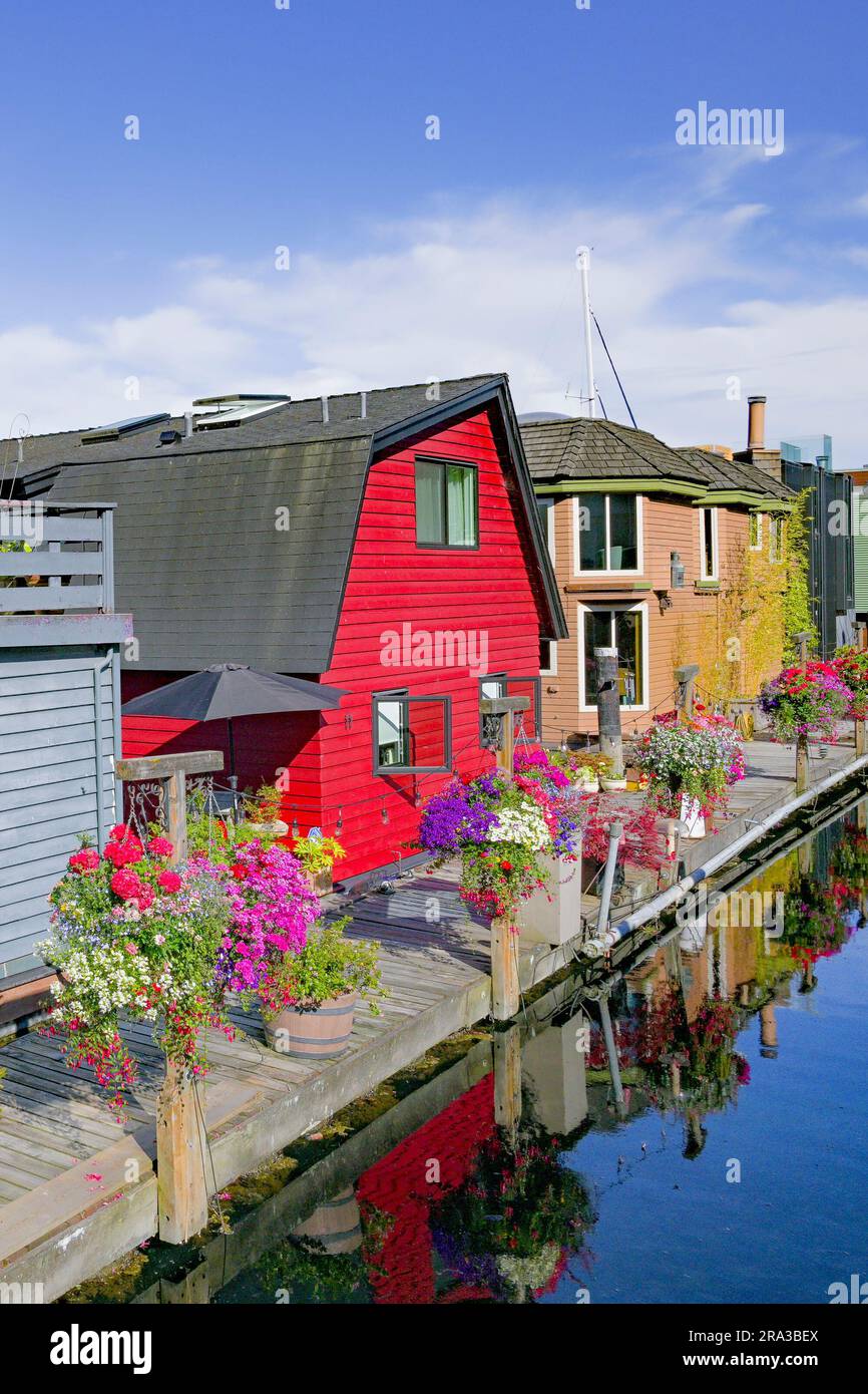 Sea Village, Float Homes, Granville Island, Vancouver, British Columbia, Canada Foto Stock