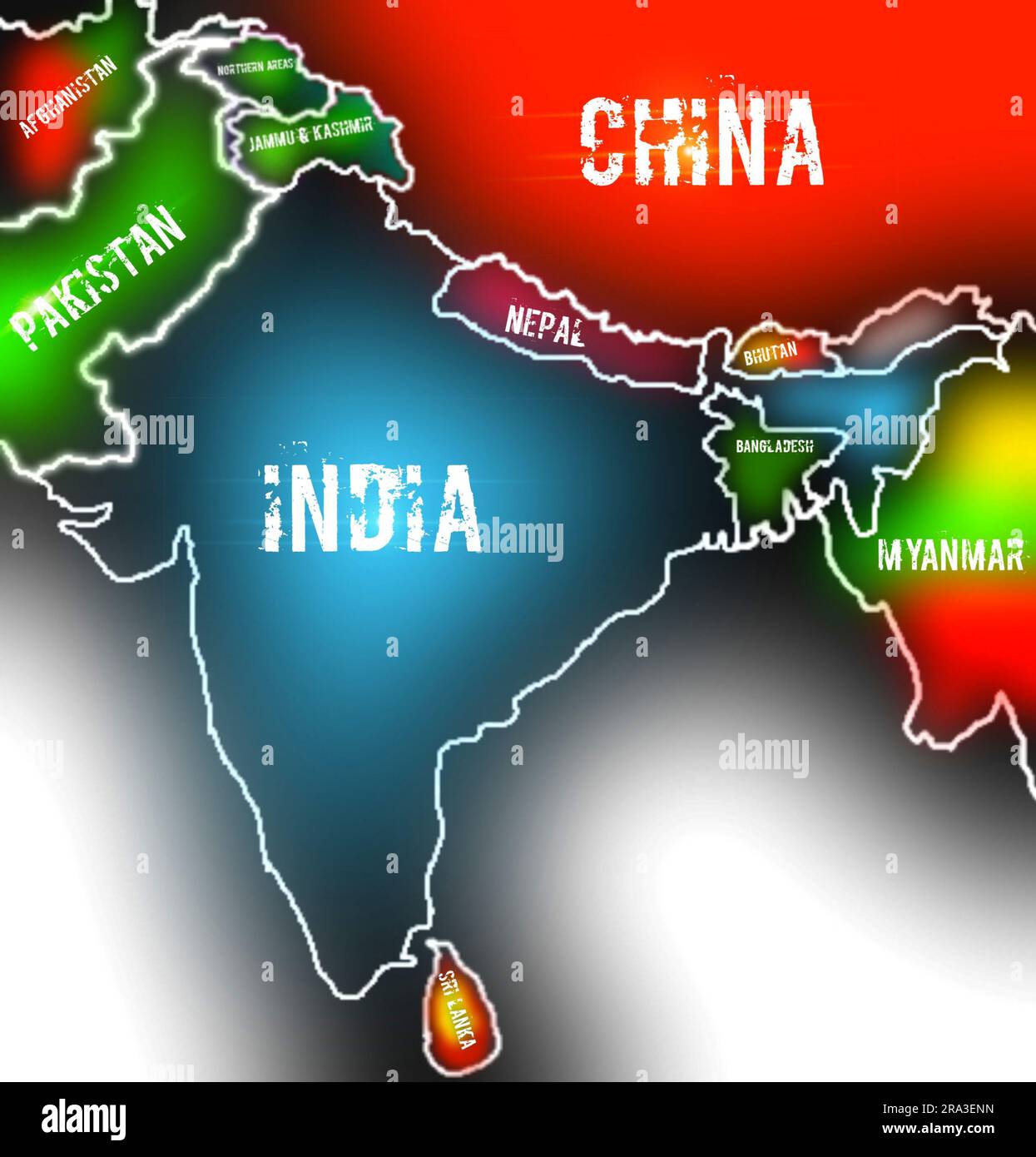 Mappe continentali dell'Asia, mappa di tutti i paesi asiatici Foto Stock