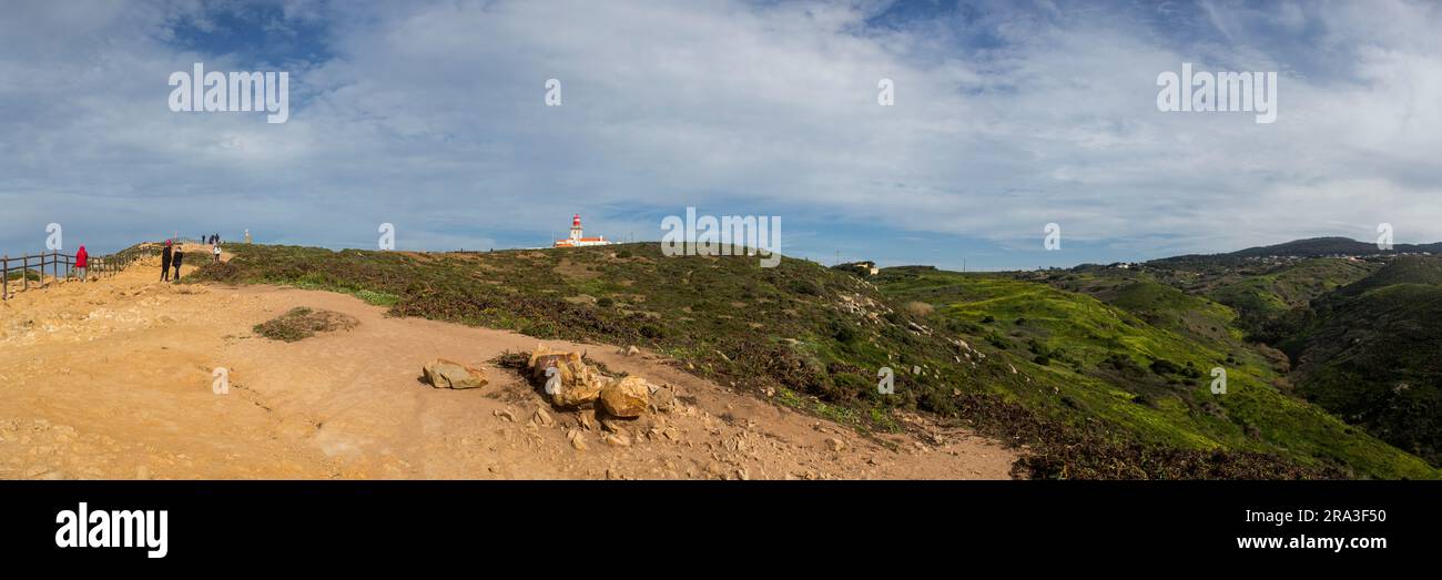 Faro a Capo [cabo] Roca il punto più occidentale dell'Europa continentale Sintra Portogallo Foto Stock