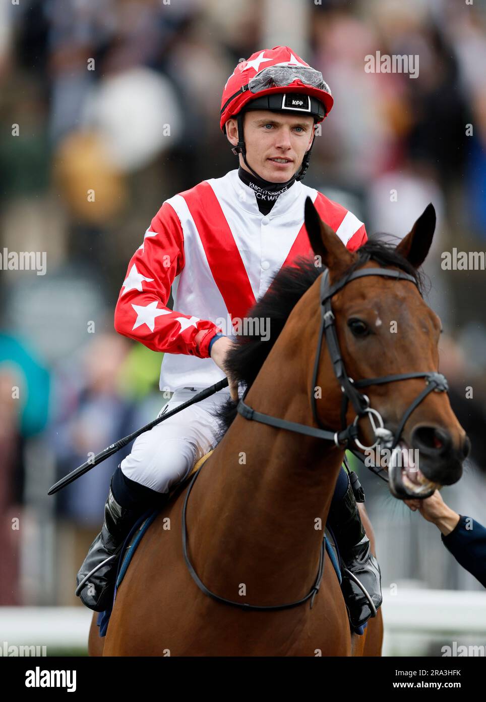 Jockey Phil Dennis durante il secondo giorno del Seaton Delaval Northumberland Plate festival all'ippodromo di Newcastle, Newcastle upon Tyne. Data immagine: Venerdì 30 giugno 2023. Foto Stock