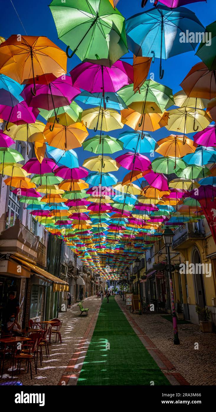 Decorazione di ombrelli ad Agueda, Portogallo Foto stock - Alamy