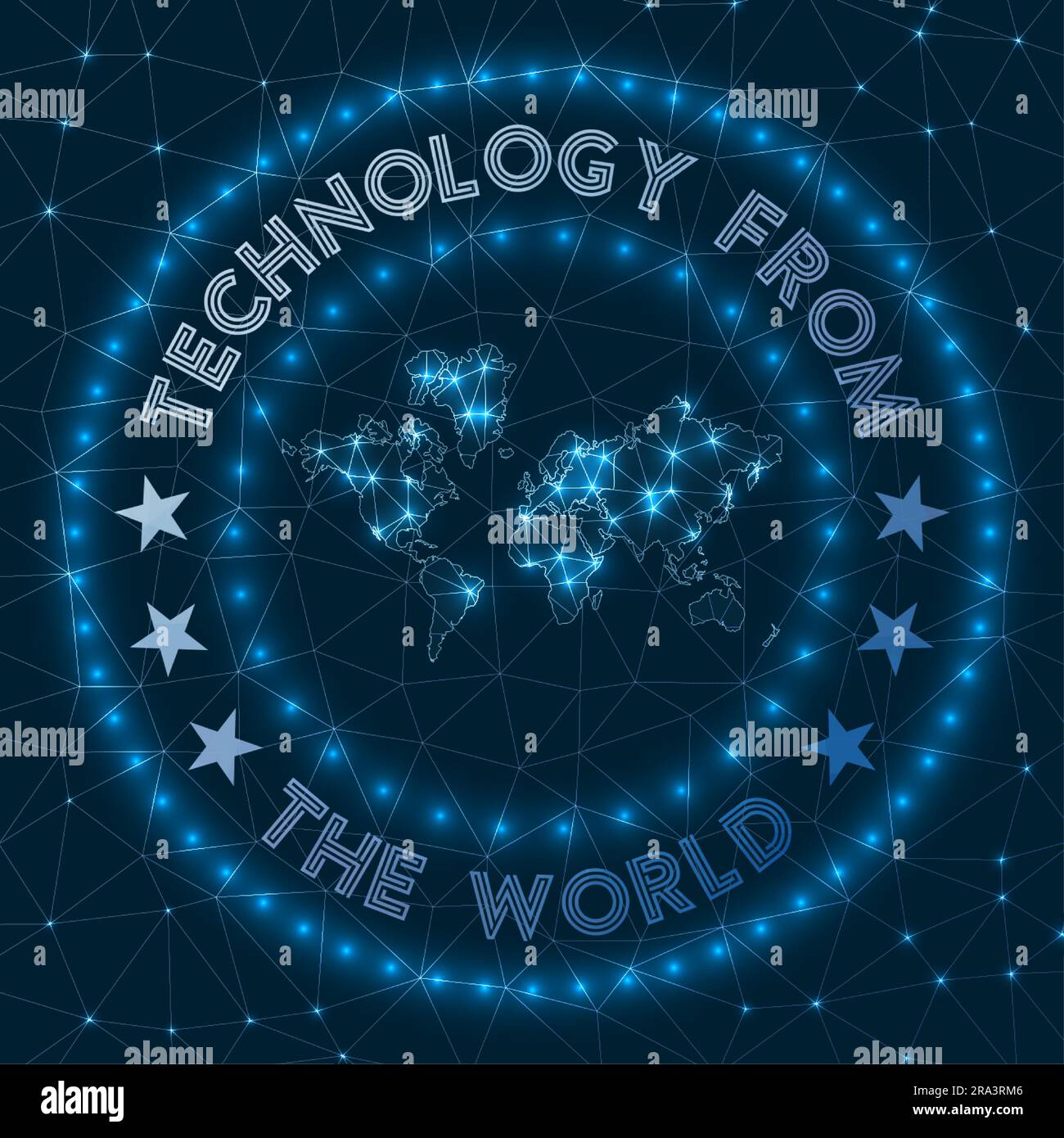 Tecnologia dal mondo. Distintivo geometrico futuristico. Concetto tecnologico. Logo round the World. Illustrazione vettoriale. Illustrazione Vettoriale