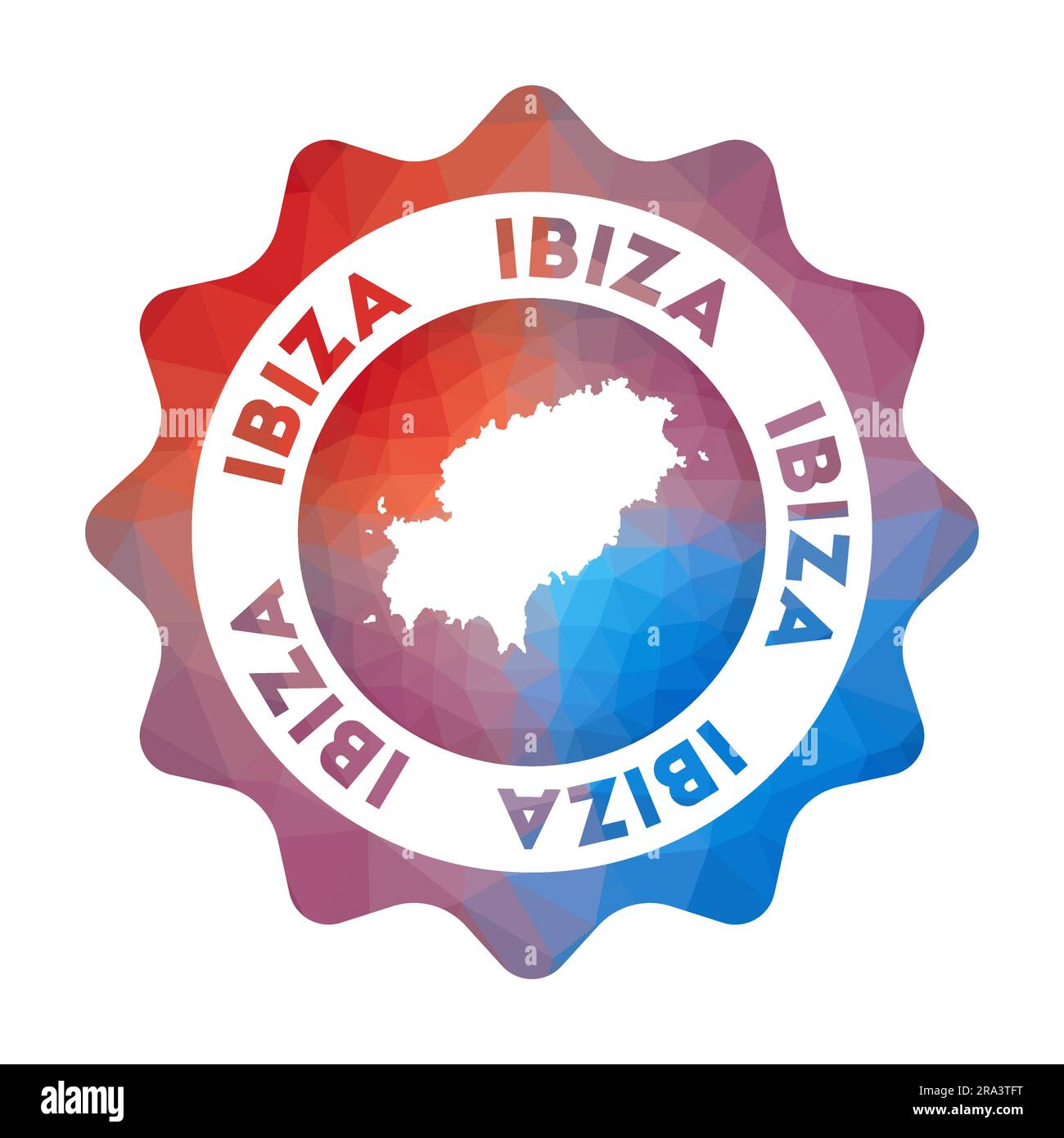 Logo Ibiza basso in polietilene. Colorato logo di viaggio gradiente dell'isola in stile geometrico. Illustrazione Vettoriale