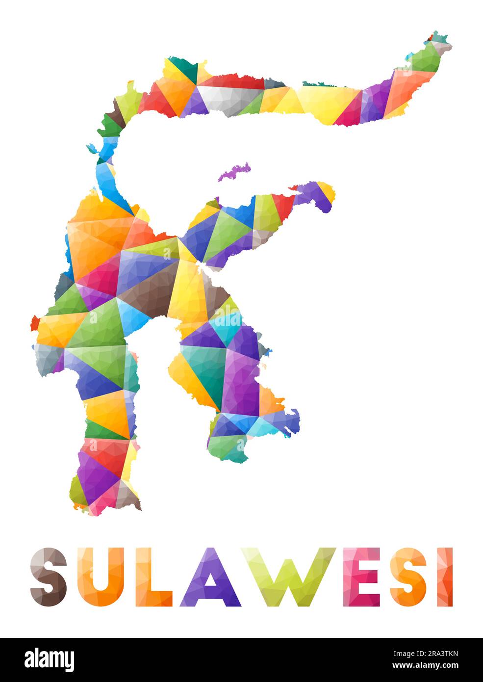 Sulawesi - colorata e bassa forma isolana. Triangoli geometrici multicolori. Design moderno e alla moda. Illustrazione vettoriale. Illustrazione Vettoriale