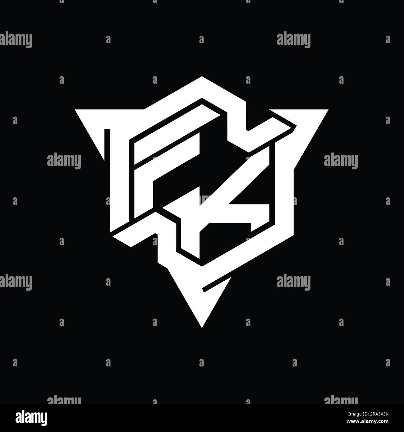FK Letter Logo monogramma forma esagonale con triangolo delineano il modello di design stile gaming Foto Stock