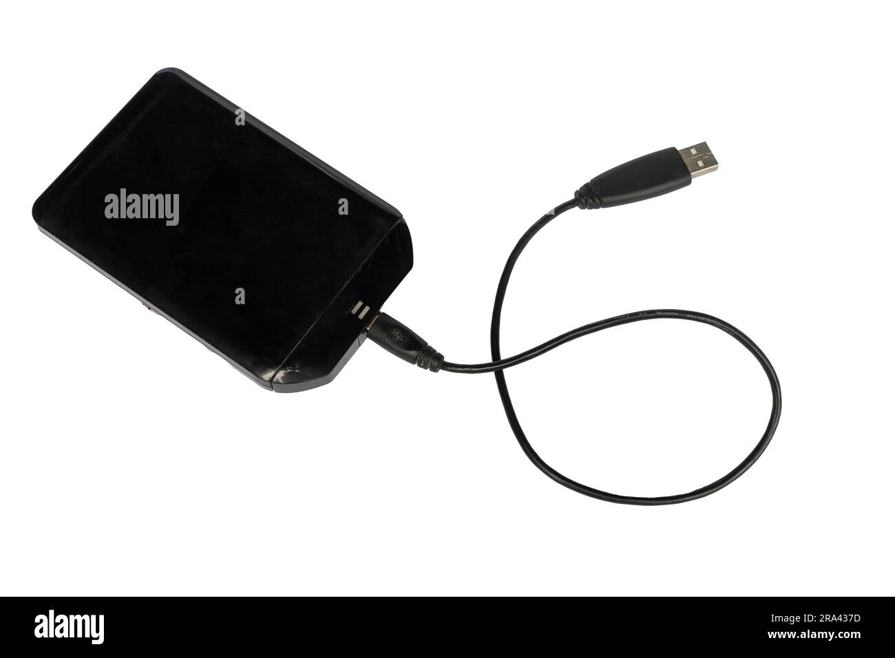 Un disco rigido con cavo usb isolato su uno sfondo trasparente Foto Stock