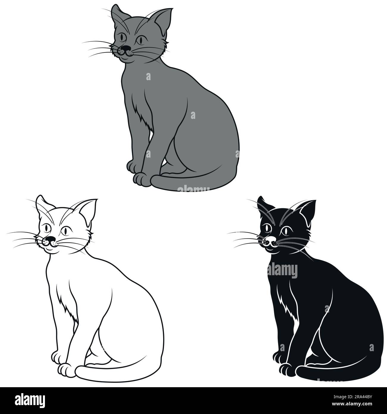 Gatto nero disegno vettoriale, gatto nero in stile cartone animato, strega mascotte su Halloween Illustrazione Vettoriale