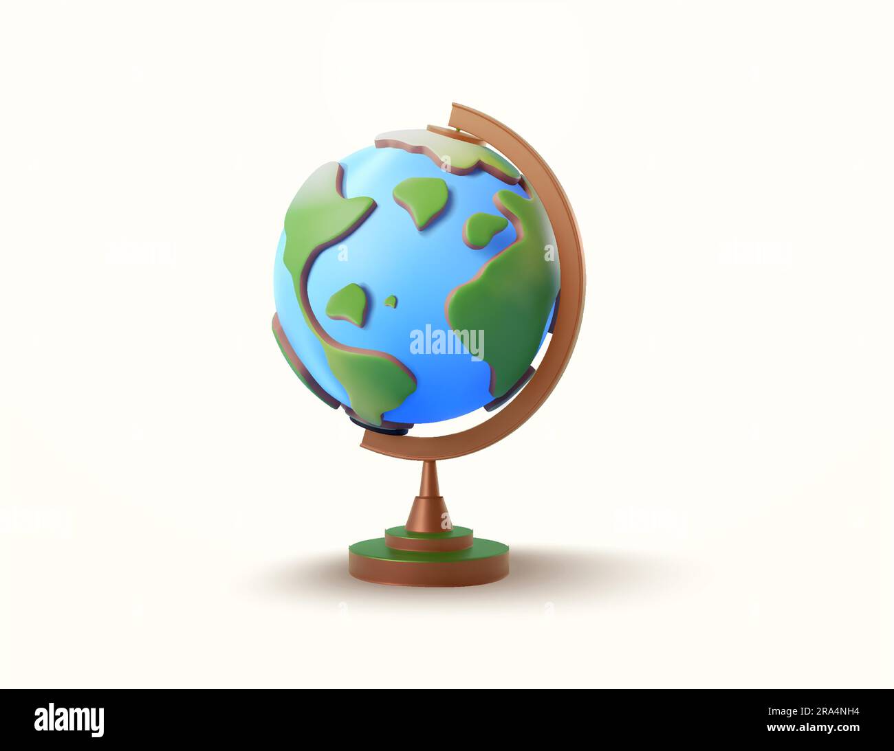 modello di globo o o terra 3d con mappa del mondo, isolato su sfondo bianco. Oggetto per geografia, stazionario, strumento educativo, scuola, studio. illustrazione vettoriale 3d. Illustrazione vettoriale Illustrazione Vettoriale