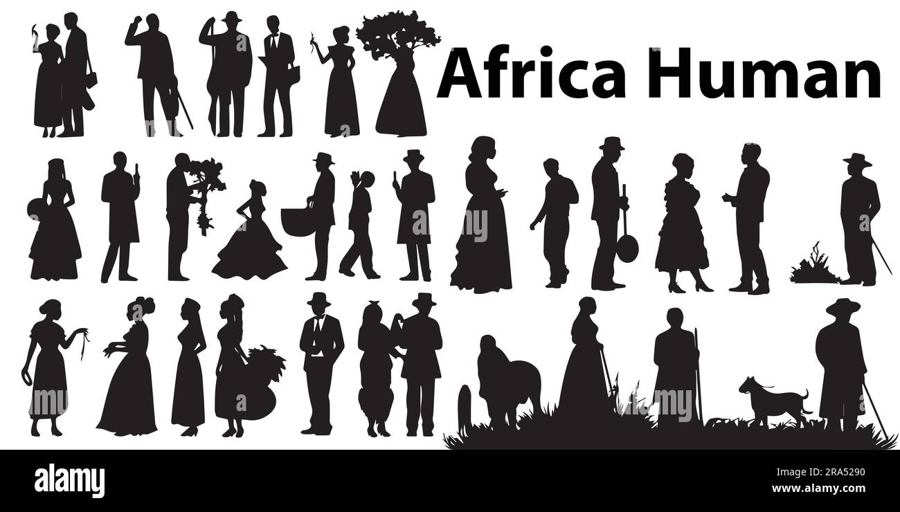 Una serie di figure di silhouette African Human Vector Illustrazione Vettoriale
