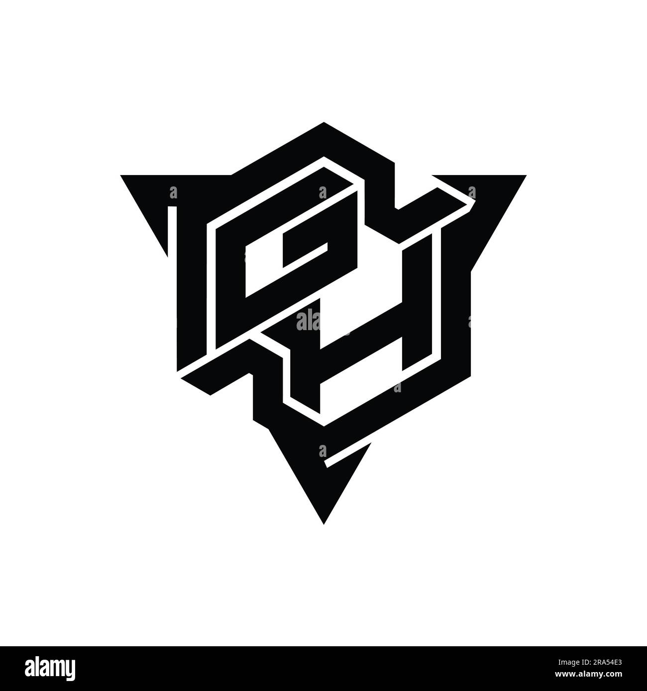 Logo GH Letter monogramma forma esagonale con triangolo che delinea il modello di design in stile gaming Foto Stock