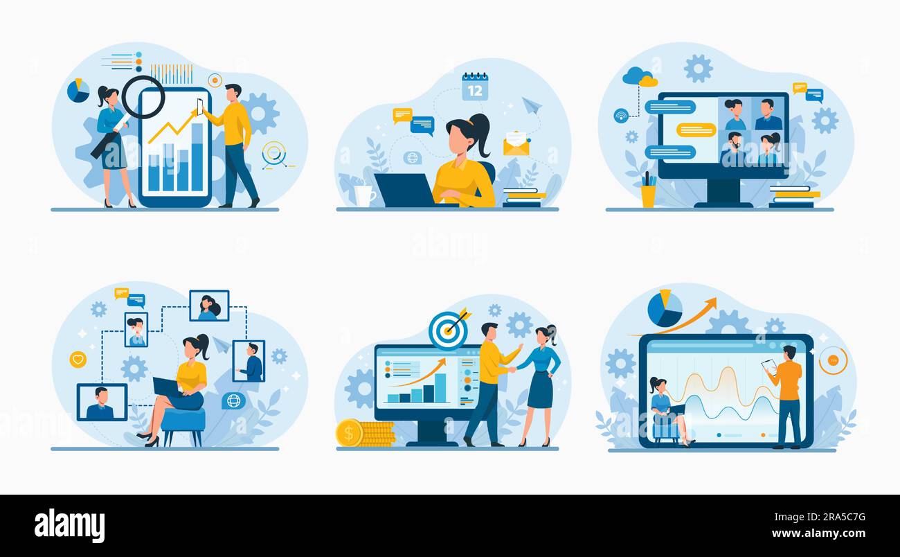 Set aziendale, design a illustrazione piatta per banner della landing page del sito Web Illustrazione Vettoriale