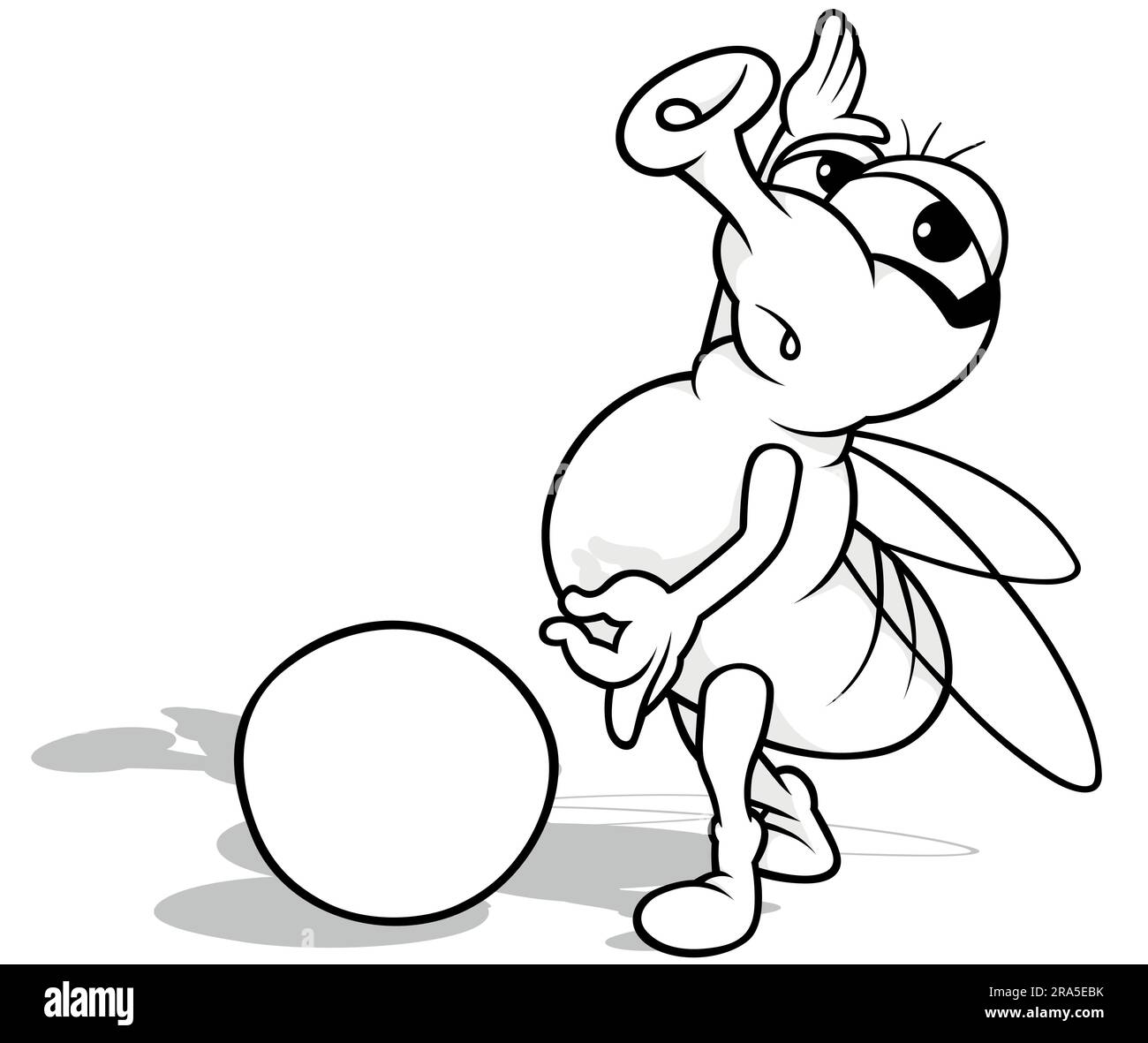 Disegno di una Housefly che gioca con una piccola sfera Illustrazione Vettoriale