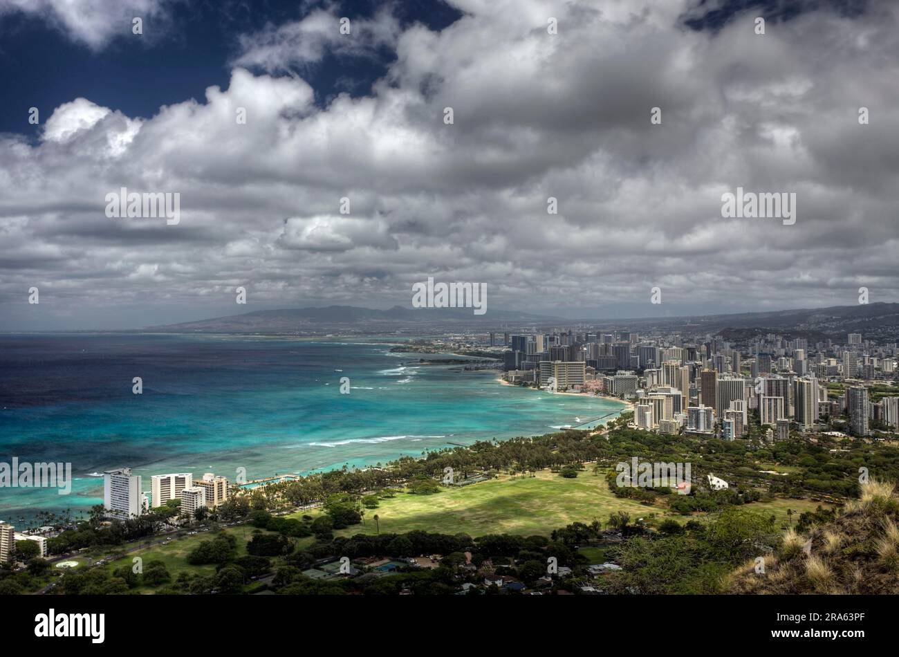 Veduta di Waikiki, Honolulu, Oahu, Hawaii, o'ahu, Oceano Pacifico, Stati Uniti Foto Stock