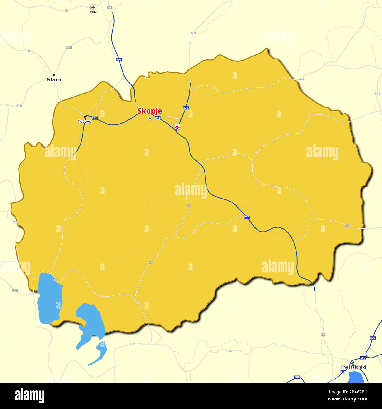 Mappa della Macedonia del Nord con le strade principali e le autostrade Foto Stock