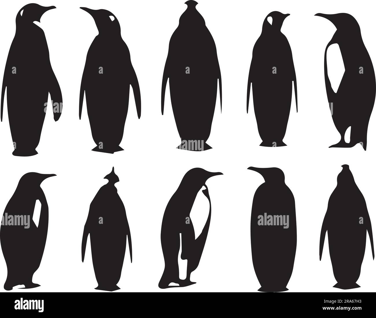 Una serie di illustrazioni vettoriali dei pinguini di silhouette Illustrazione Vettoriale
