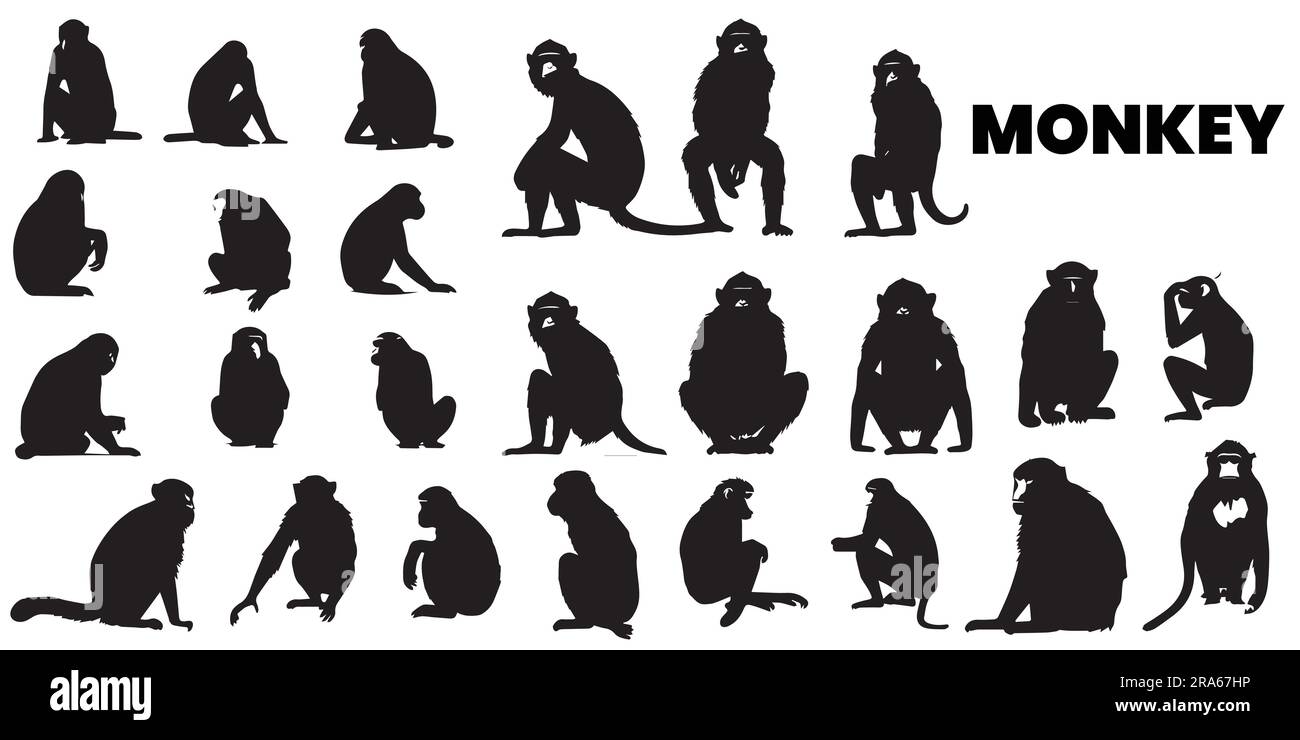 Una serie di illustrazioni vettoriali di silhouette Monkey Illustrazione Vettoriale