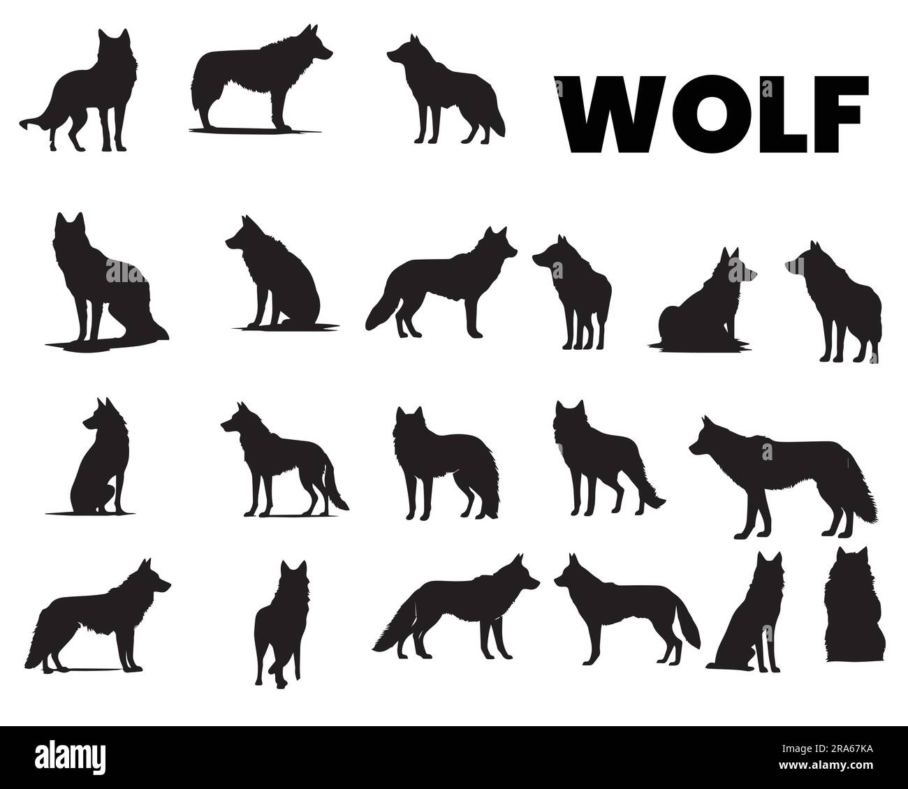 Una serie di illustrazioni vettoriali silhouette Wolf Illustrazione Vettoriale