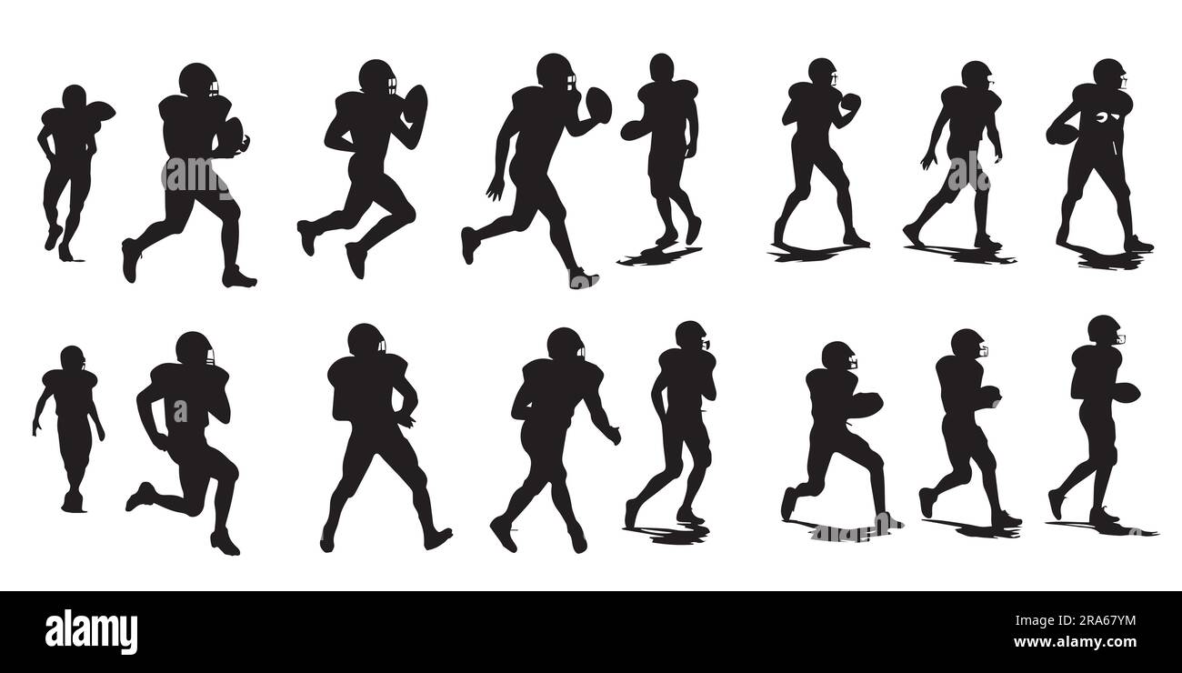 Un set di illustrazioni vettoriali di silhouette Rugby Player Illustrazione Vettoriale