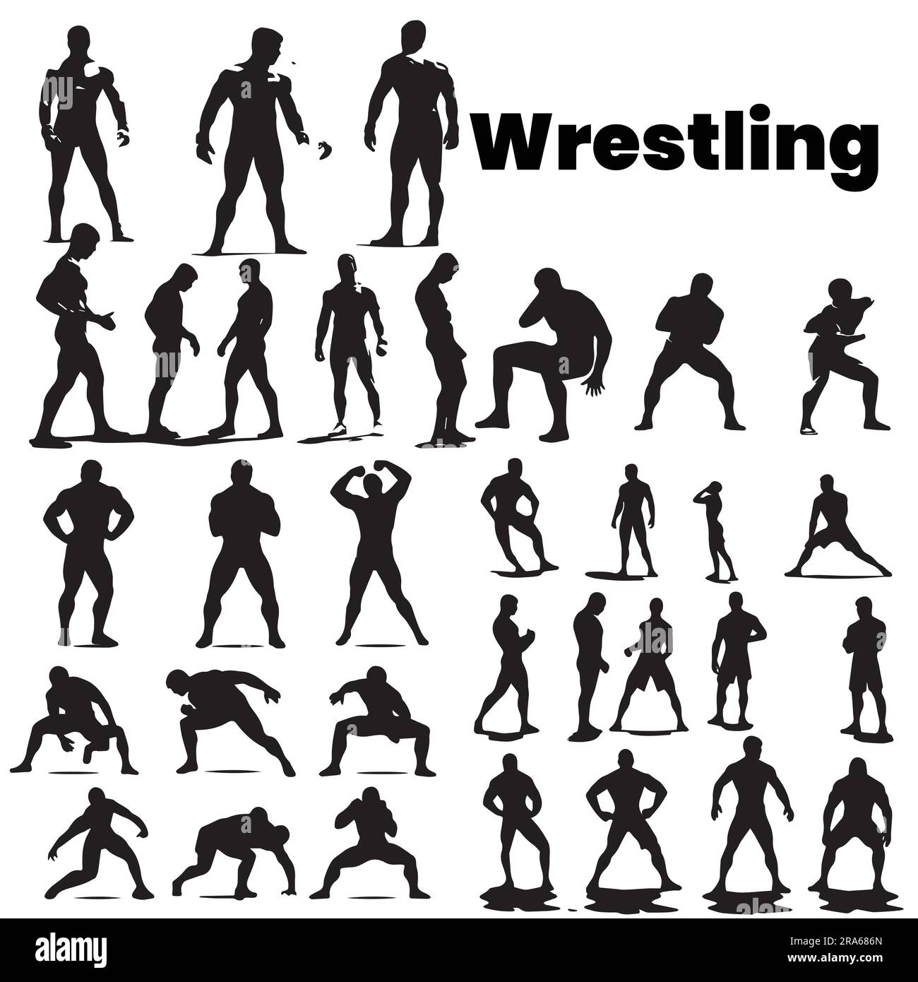 Una serie di illustrazioni vettoriali di silhouette Wrestling Illustrazione Vettoriale