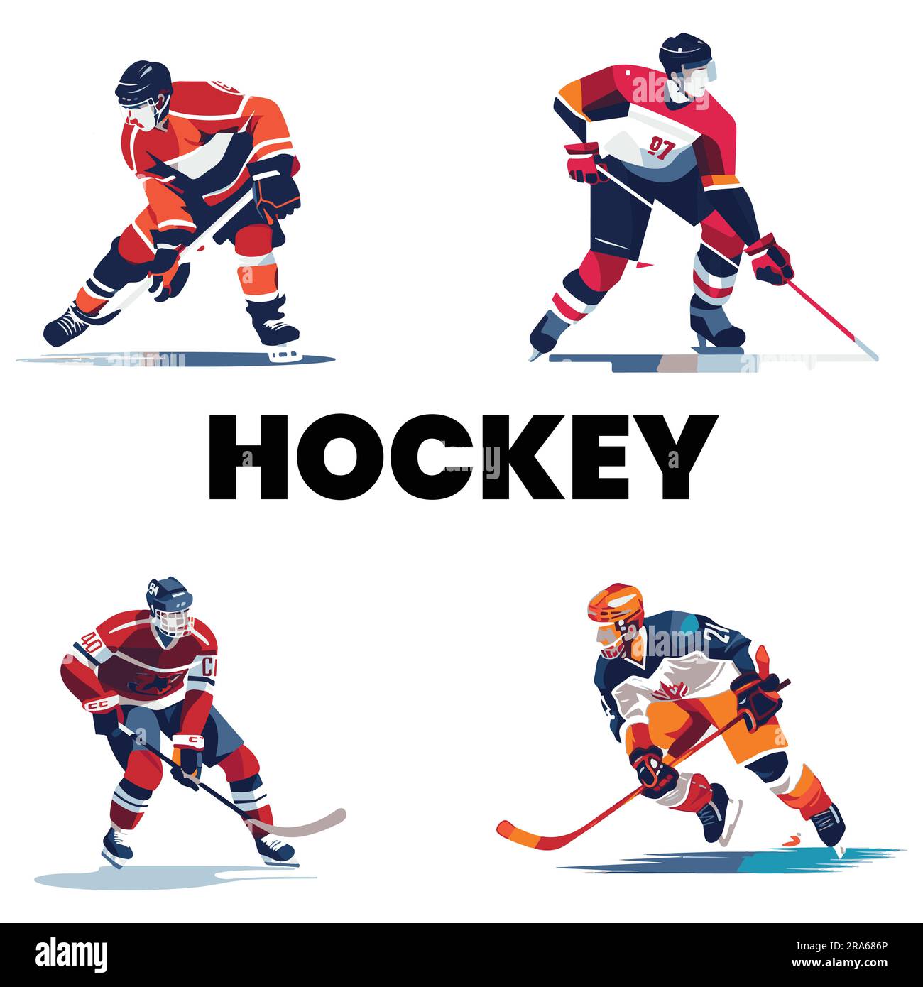 Una serie di illustrazioni vettoriali piatte per hockey Illustrazione Vettoriale