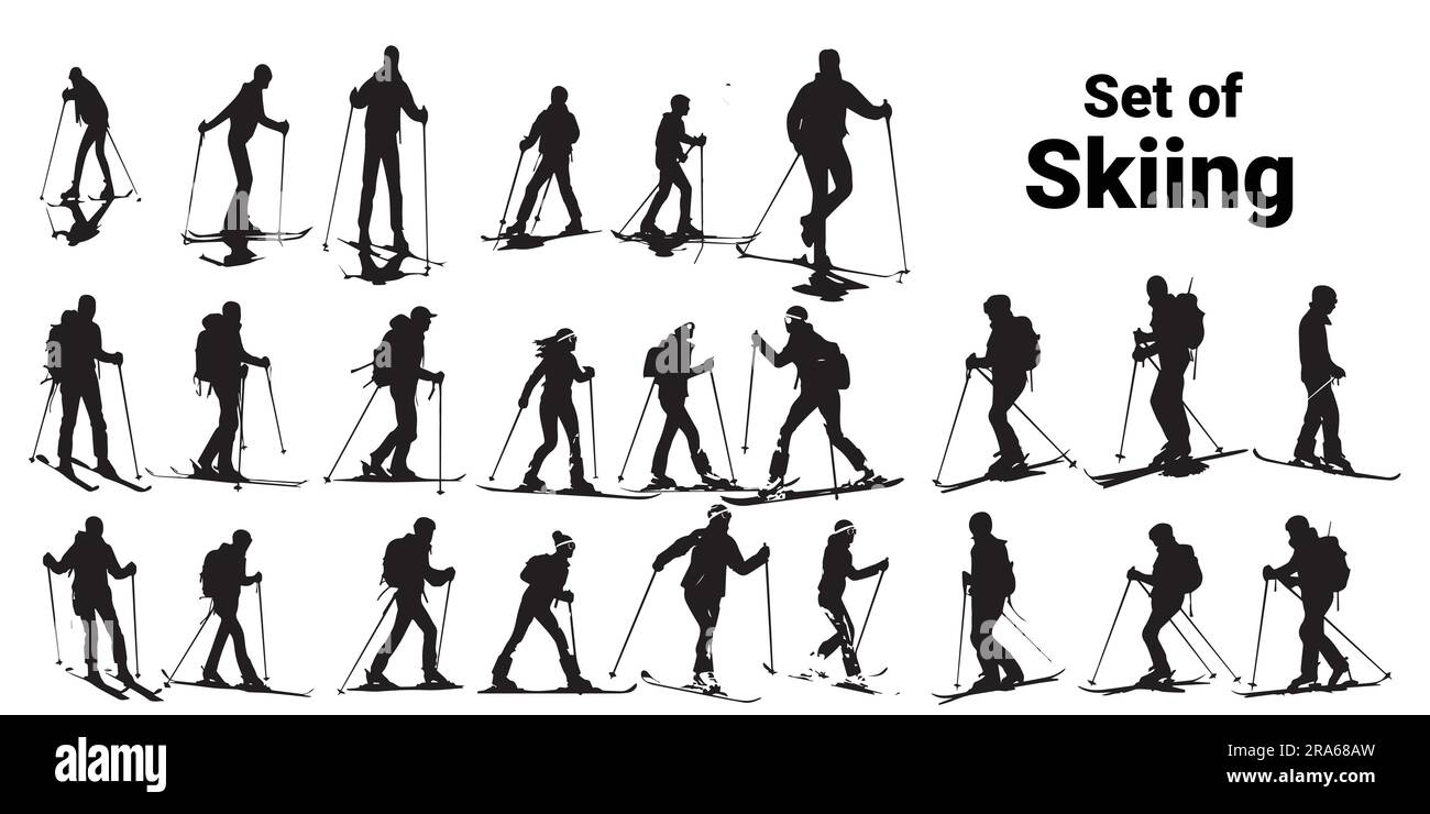 Una serie di illustrazione vettoriale Sci silhouette Player Illustrazione Vettoriale