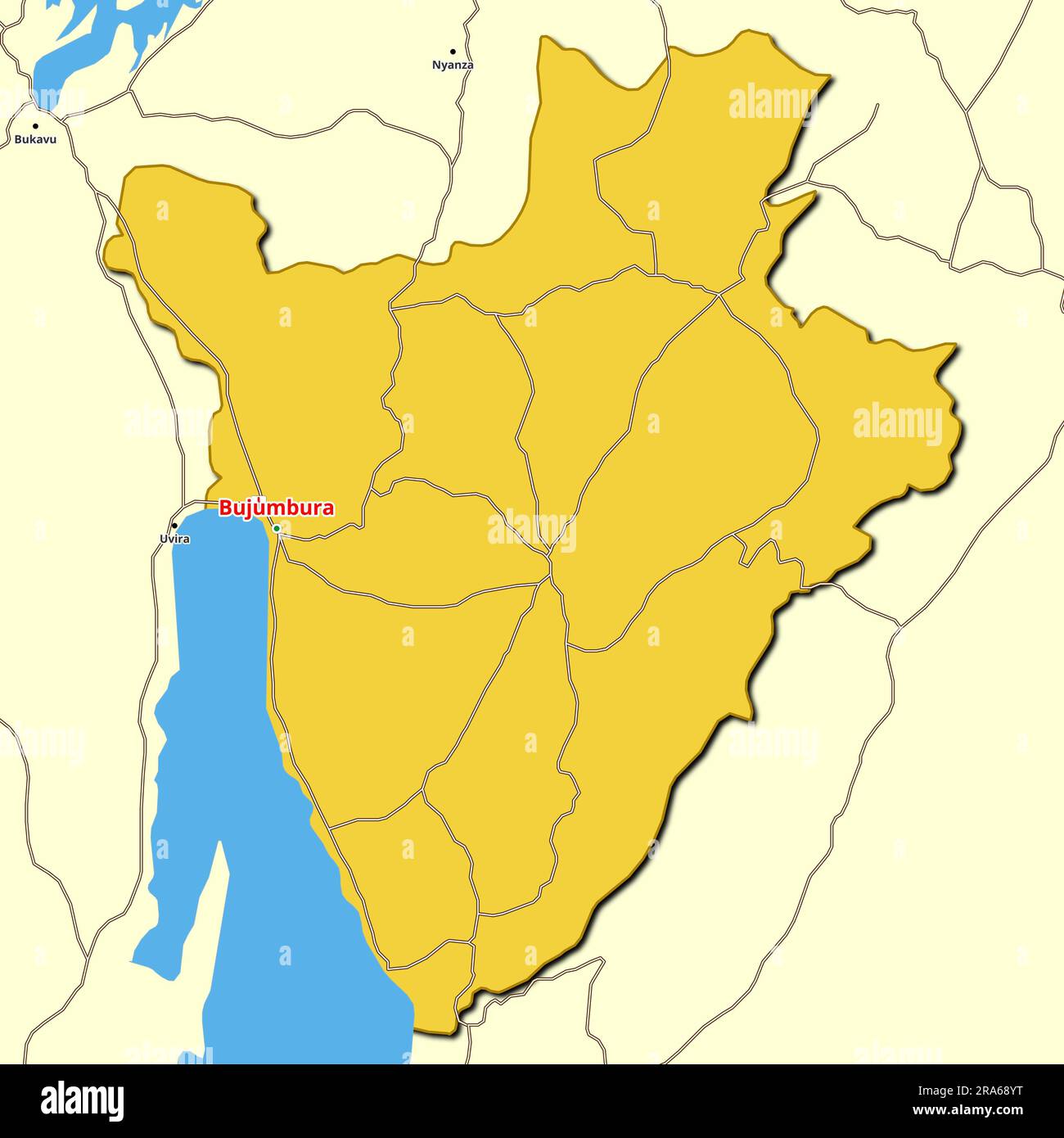 Mappa del Burundi con le strade principali e le autostrade Foto Stock