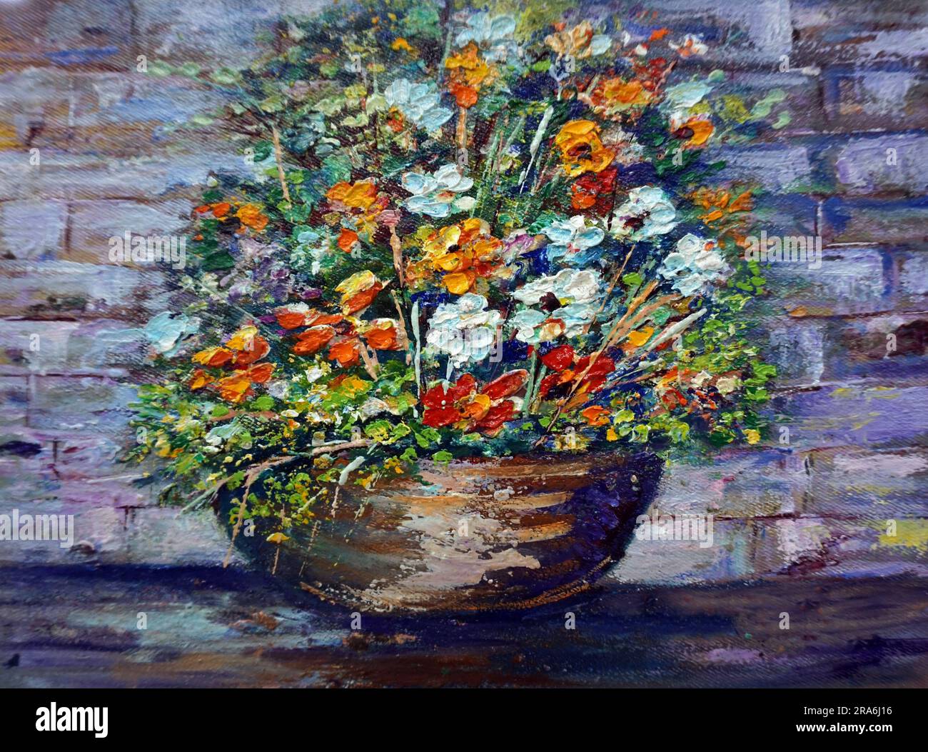 arte pittura a olio fiore in vaso Foto Stock