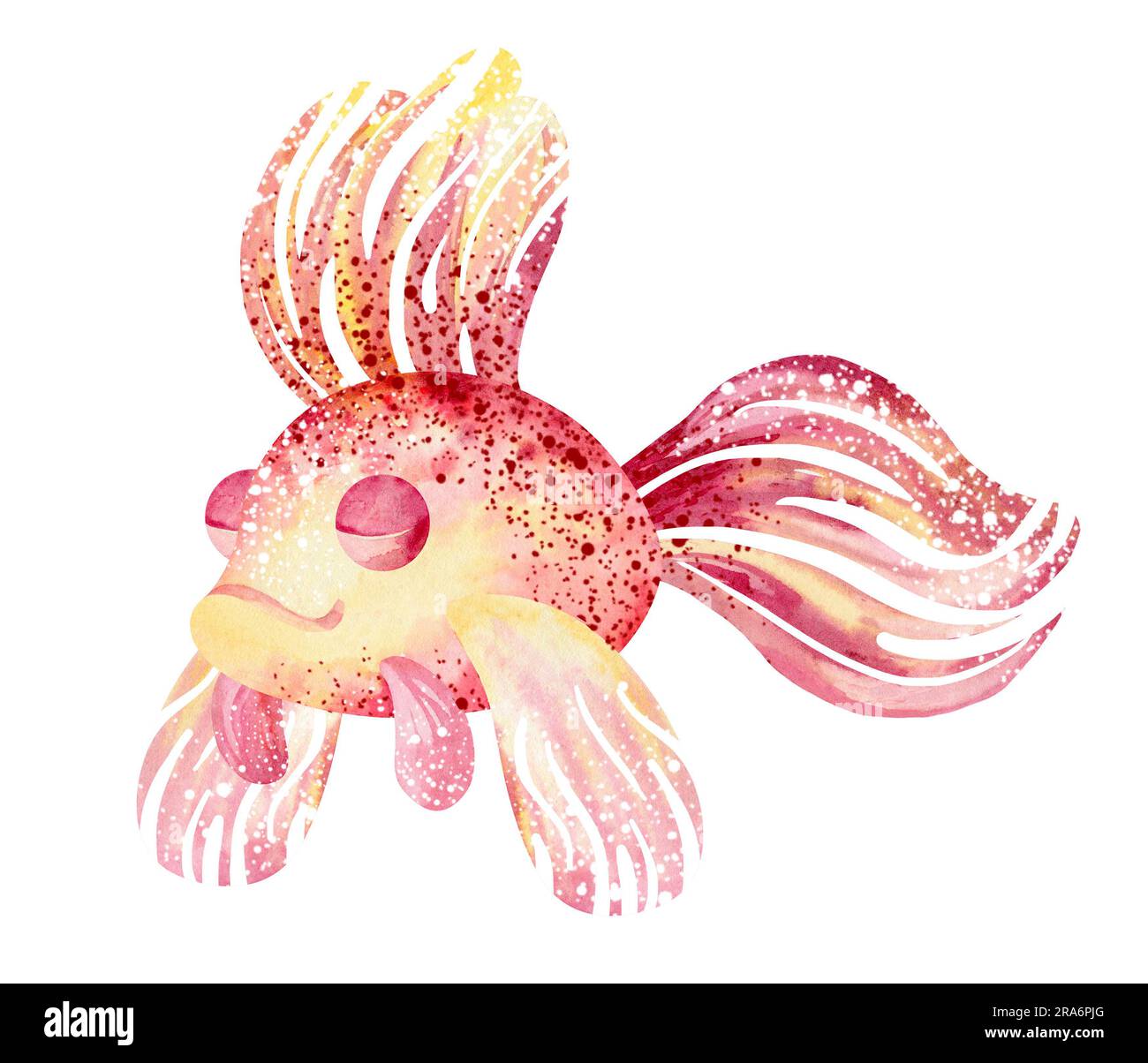 Illustrazione ad acquerello di un pesce da cartone animato. Abitanti marini del mondo sottomarino. immagine isolata su sfondo bianco. istruzione, cartolina, Foto Stock