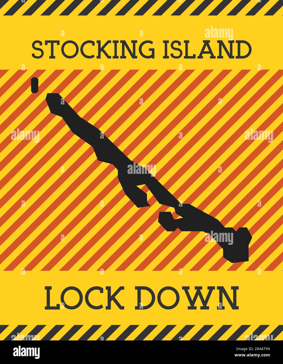 Cartello di Stocking Island Lockdown. Icona di pericolo pandemia dell'isola gialla. Illustrazione vettoriale. Illustrazione Vettoriale