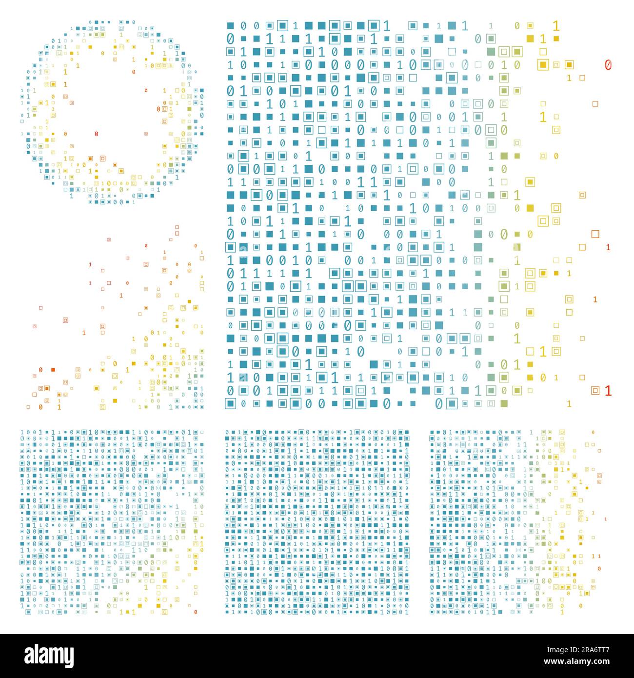 Informazioni sulla tecnologia astratta. Sfondo a tema rosso, giallo e blu a contrasto. Ripetizioni geometriche di gradiente. Incredibile illustrazione vettoriale. Illustrazione Vettoriale