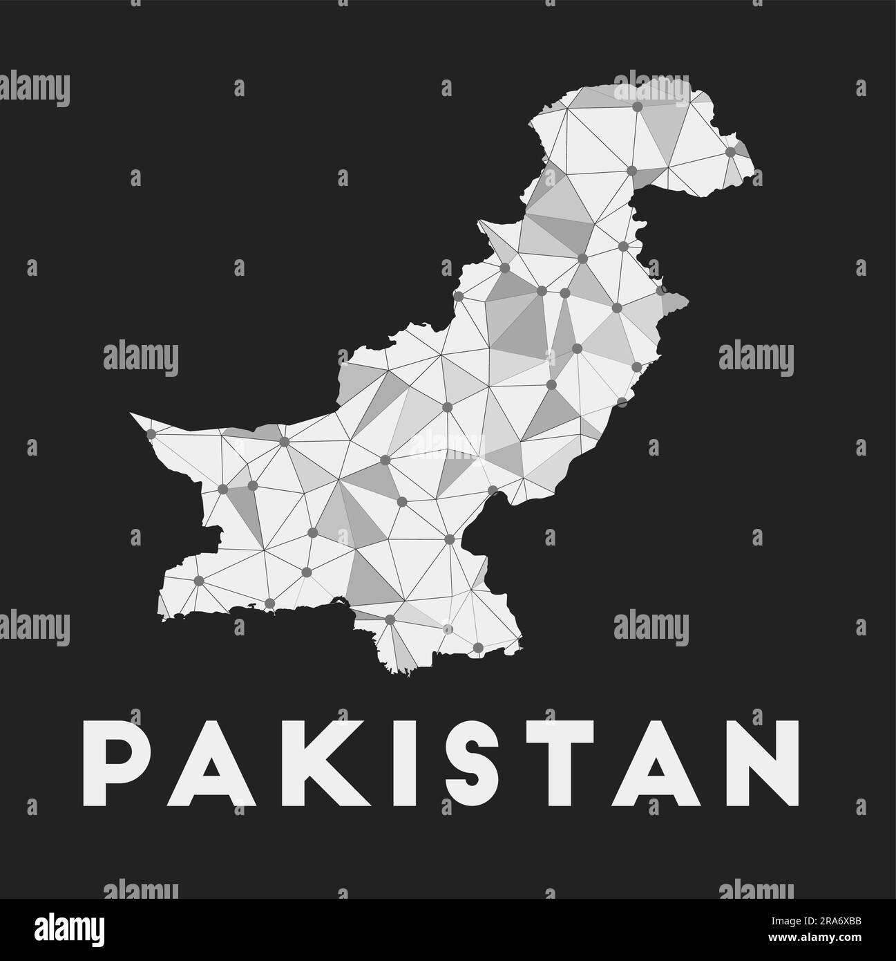 Pakistan - rete di comunicazione mappa del paese. Design geometrico di tendenza pakistano su sfondo scuro. Tecnologia, Internet, rete, telecomunicazioni Illustrazione Vettoriale