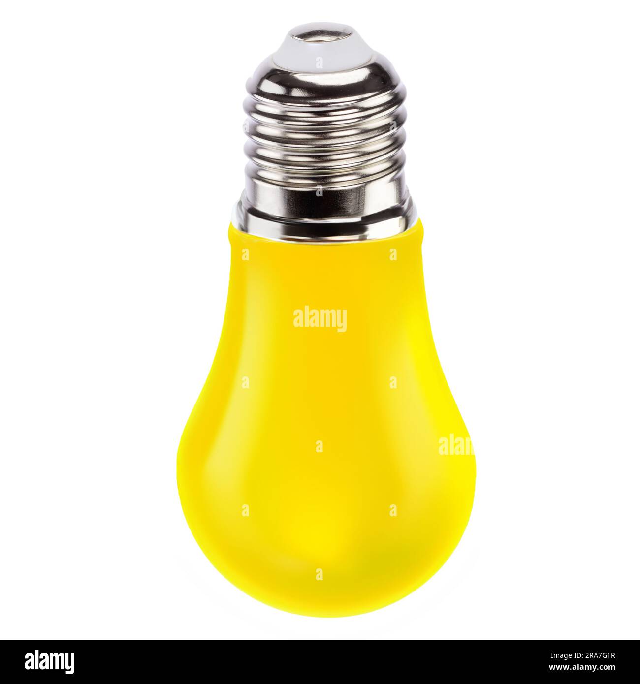 Lampadina gialla su sfondo bianco idea concep. Idea di energia dei pannelli solari. Foto Stock