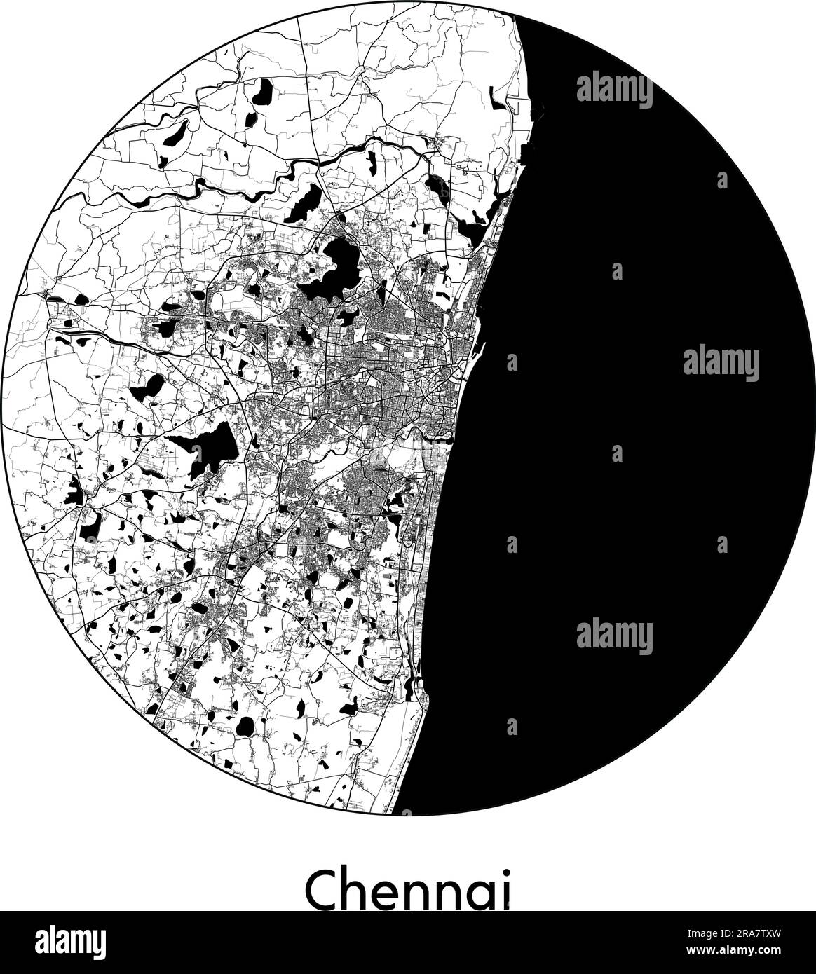 Mappa della città Chennai India Asia illustrazione vettoriale bianco e nero Illustrazione Vettoriale