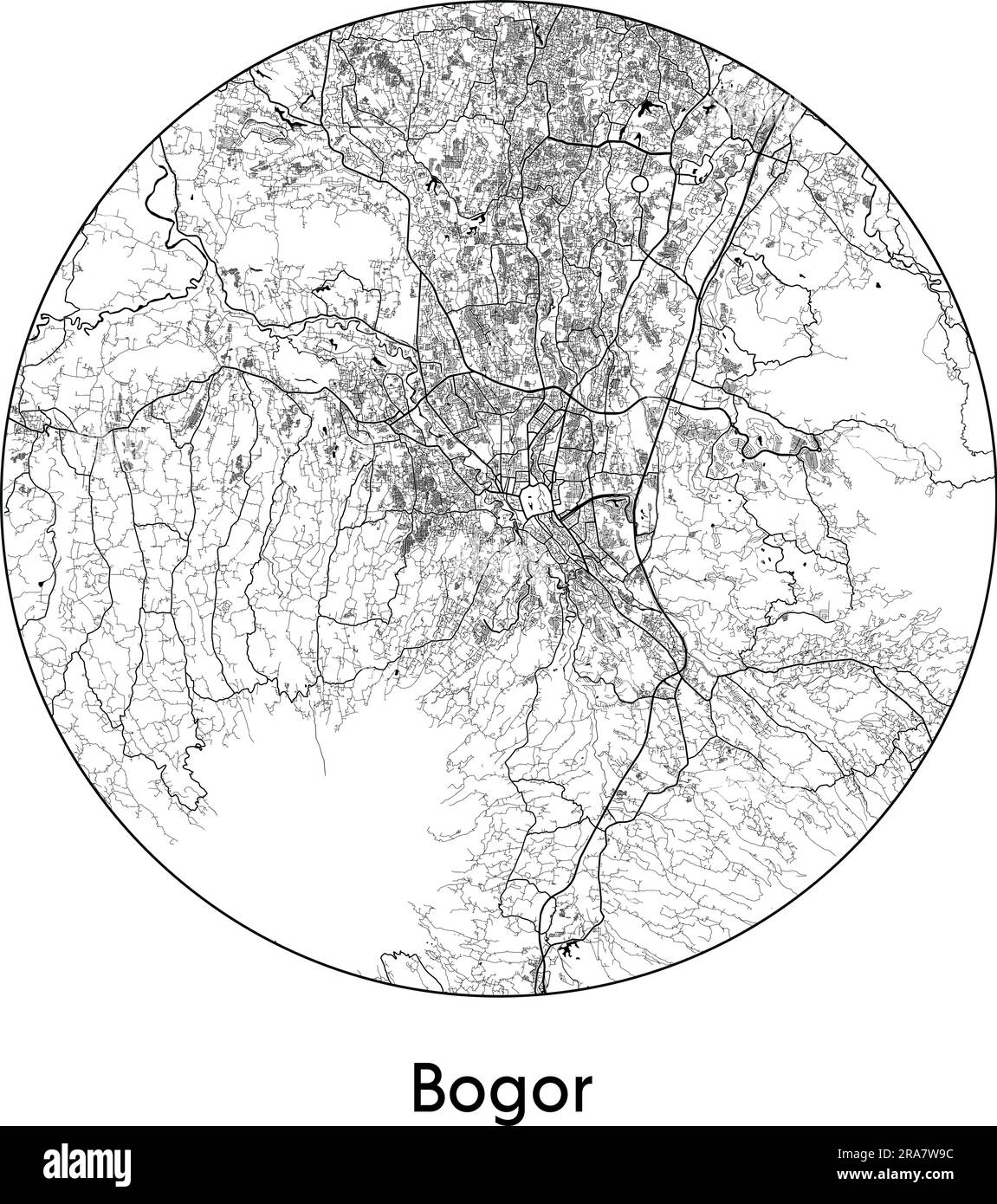 Mappa della città Bogor Indonesia Asia illustrazione vettoriale bianco e nero Illustrazione Vettoriale