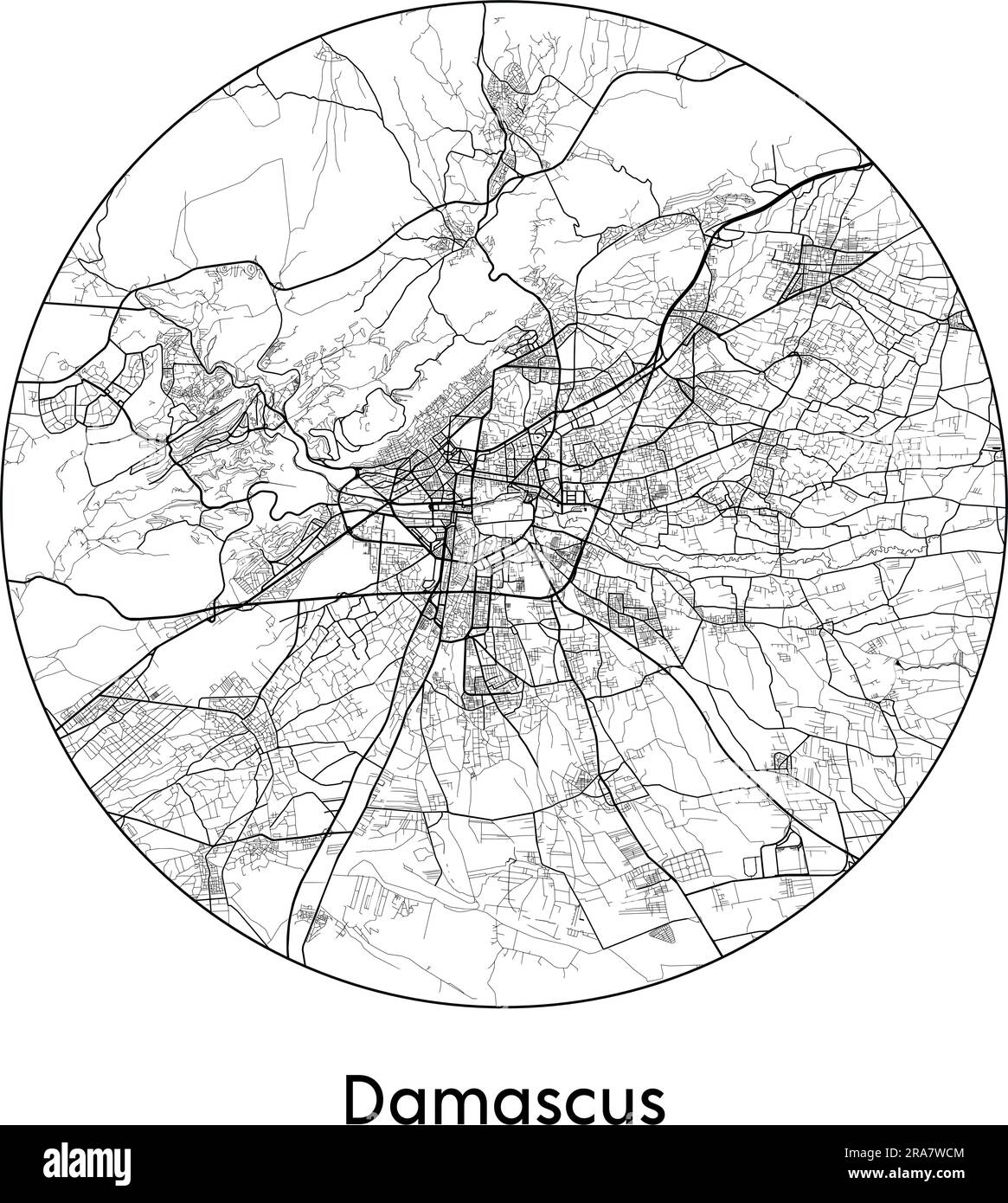 Mappa della città Damasco Siria Asia illustrazione vettoriale bianco e nero Illustrazione Vettoriale