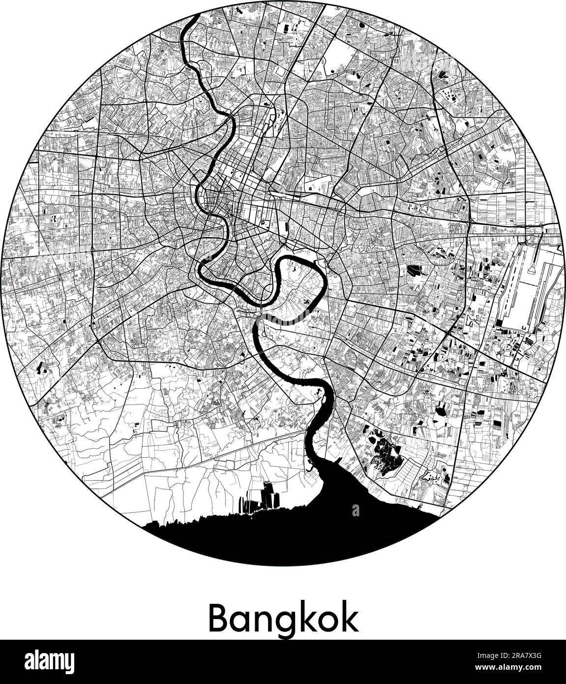 Mappa della città Bangkok Thailandia Asia illustrazione vettoriale bianco e nero Illustrazione Vettoriale