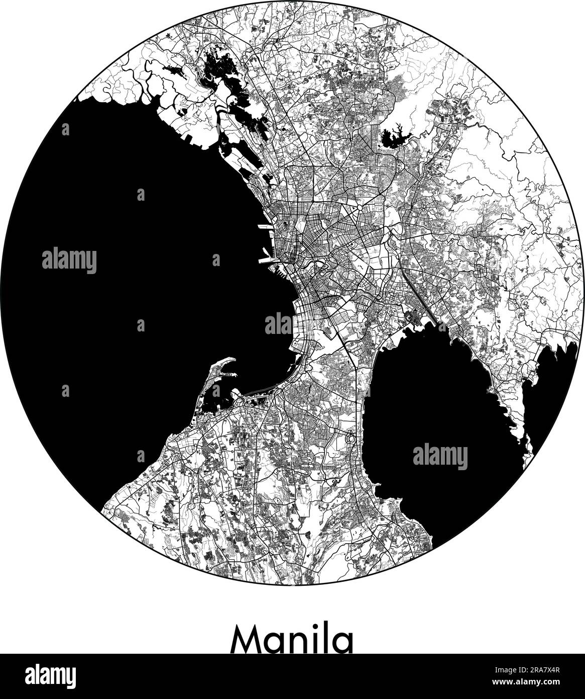 Mappa della città Manila Filippine Asia illustrazione vettoriale bianco e nero Illustrazione Vettoriale