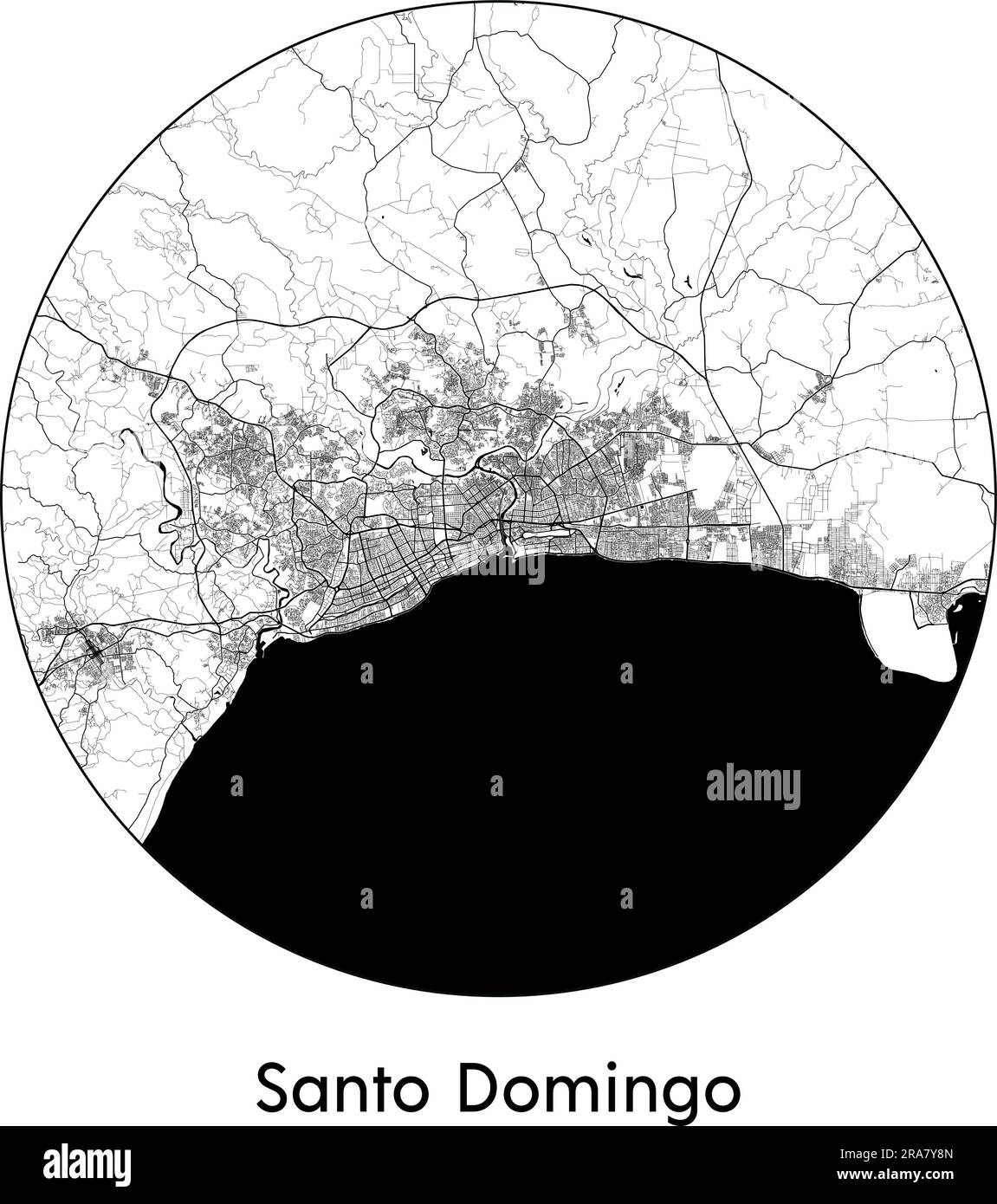 Mappa della città Santo Domingo Repubblica Dominicana Nord America illustrazione vettoriale bianco e nero Illustrazione Vettoriale