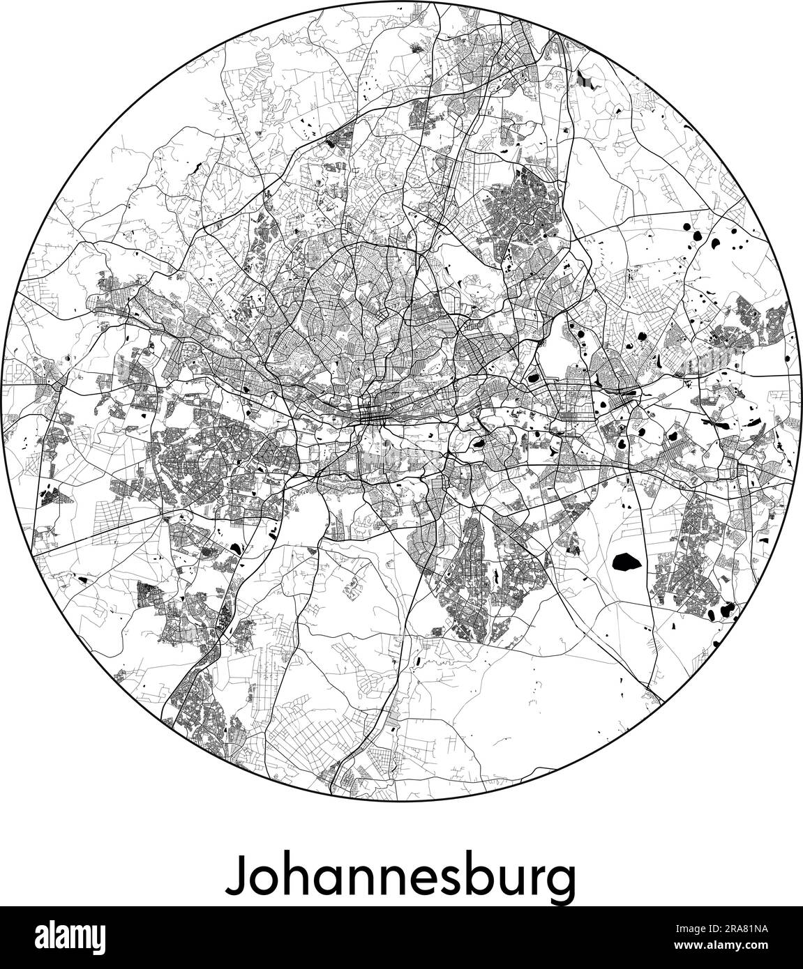 Mappa della città Johannesburg Sud Africa illustrazione vettoriale bianco e nero Illustrazione Vettoriale
