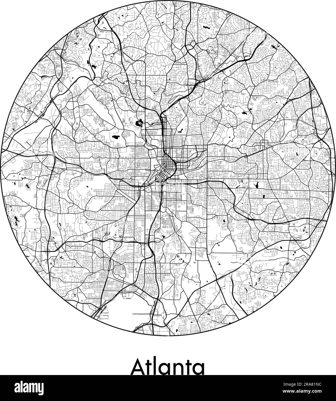 Mappa della città Atlanta Stati Uniti Nord America illustrazione vettoriale bianco e nero Illustrazione Vettoriale