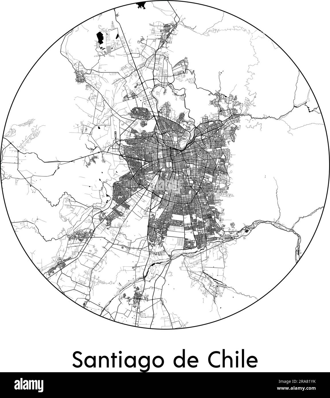 Mappa della città Santiago del Cile Cile Sudamerica illustrazione vettoriale bianco e nero Illustrazione Vettoriale