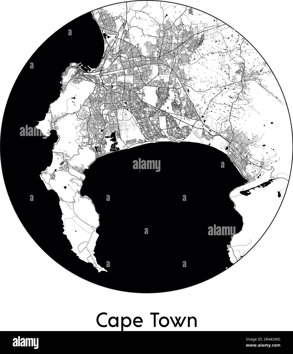 Mappa della città città città del Capo Sudafrica illustrazione vettoriale nero/bianco Illustrazione Vettoriale