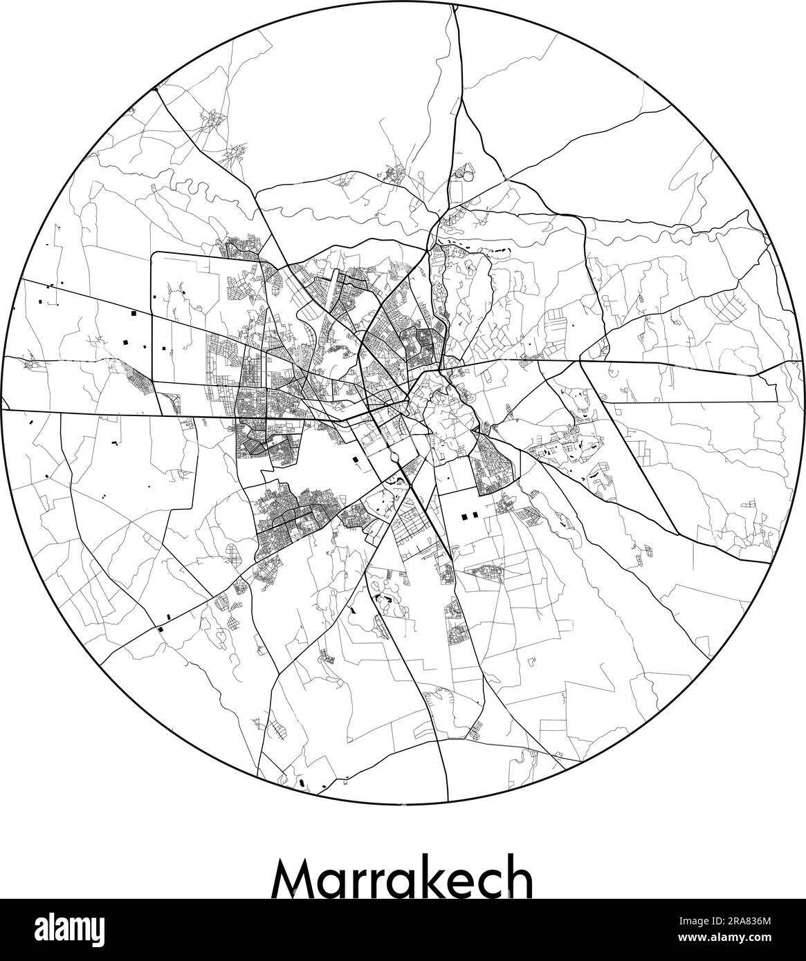 Mappa della città Marrakech Marocco Africa illustrazione vettoriale nero/bianco Illustrazione Vettoriale